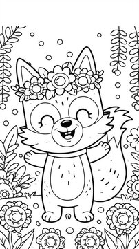 Coloring page cute funny animal squirrel, cartoon style, animation