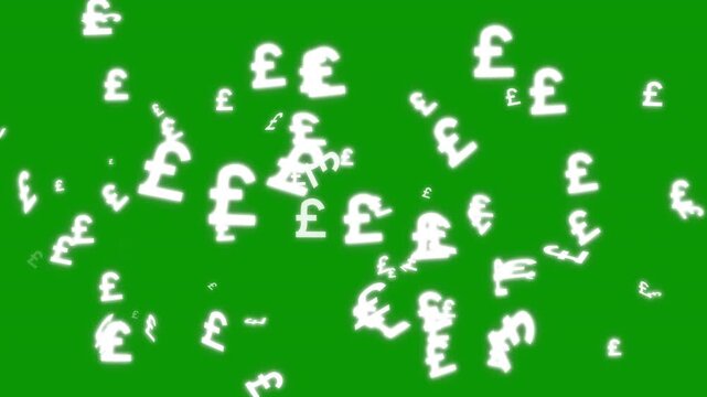 Animation icon or emblem of gbp logo or pound, shape, design, text, element, symbol alpha channel, green background, ultra premium overlay optimized for uk mobile finance content, 4k loop