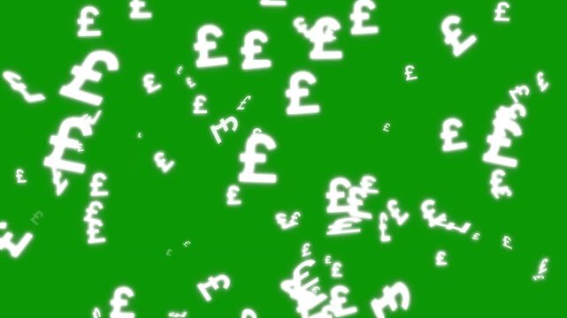 Animation icon or emblem of gbp logo or pound, shape, design, text, element, symbol alpha channel, green background, ultra premium overlay optimized for uk mobile finance content, 4k loop
