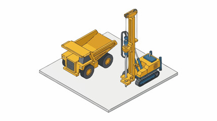 Fototapeta premium Yellow Construction Vehicles on Flat Surface Illustration.