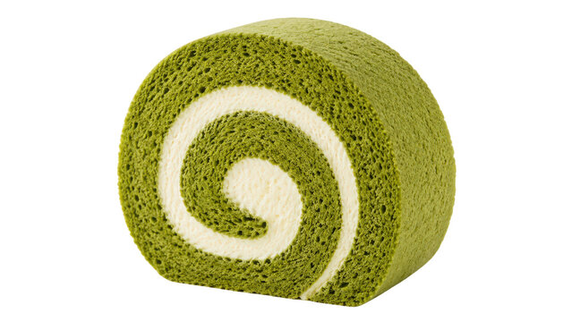 Matcha Roll Cake Slice Isolated Food Still Life