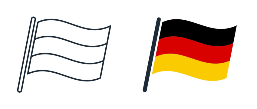 Germany Flag Icon Set: Outline and Colored Waving Flag Designs