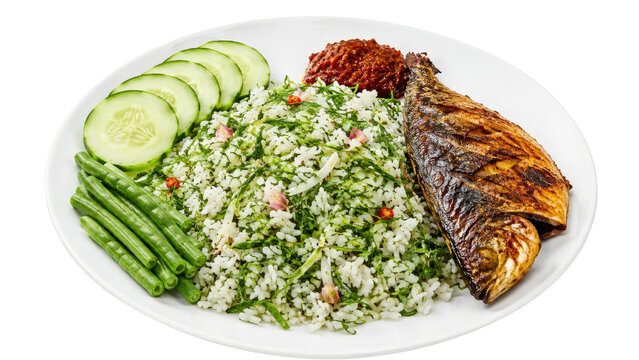 Nasi Ulam Malay Herb Rice with Grilled Fish and Vegetables