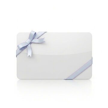 Blank gift card with blue ribbon and bow