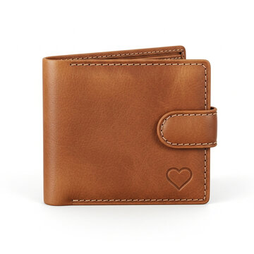 Brown Leather Wallet with Heart Embossing