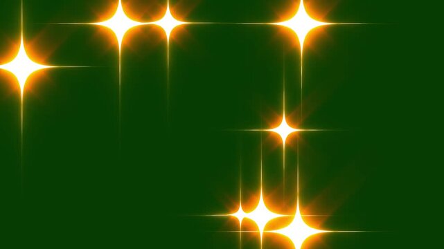 Twinkle light sparkle animation featuring orange glowing white stars, glitter dust trails, blinking cartoon vector effects, looping dark green background overlay for celebrations and motion graphics.