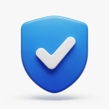 Blue shield with white checkmark icon