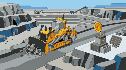 Yellow bulldozer working at construction site. © Tomo