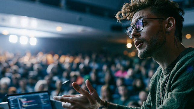 Speaker Presenting to Large Audience at Conference