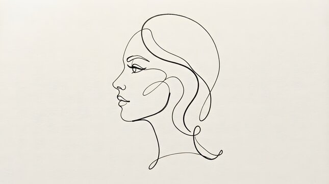 Minimalist continuous line art drawing of female profile face on neutral background representing modern beauty and elegant feminine silhouette with clean black strokes in contemporary artistic style.
