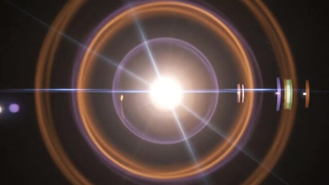 Bright camera lens flare with horizontal light streaks.