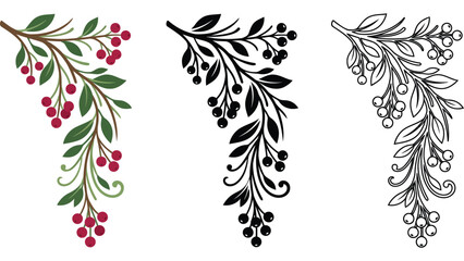 Autumn berry branch vector set. Decorative floral foliage elements for seasonal design. © Mahraz