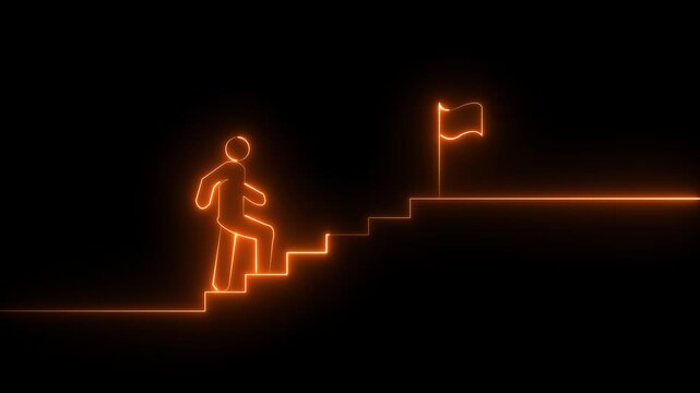Man and stairs icon sign icon animation on Glowing neon business graph chart concept . Business concept growth and the path to success and earning, Neon man icon. Man and stairs icon sign icon