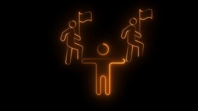 Man and stairs icon sign icon animation on Glowing neon business graph chart concept . Business concept growth and the path to success and earning, Neon man icon. Man and stairs icon sign icon