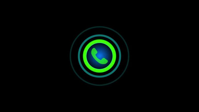Call icon animation. call concept on mobile phone screen animation . Glowing call icon isolated on black background. Digital radio wave signal animation