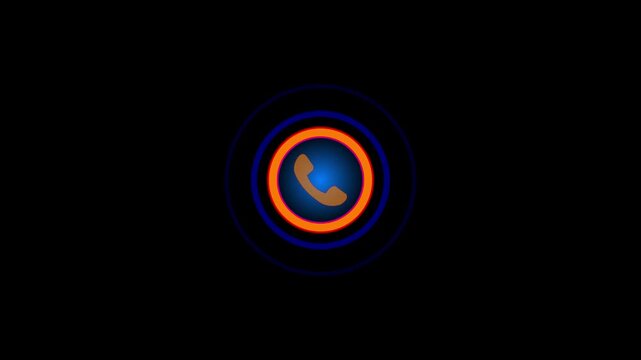 Call icon animation. call concept on mobile phone screen animation . Glowing call icon isolated on black background. Digital radio wave signal animation