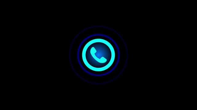 Call icon animation. call concept on mobile phone screen animation . Glowing call icon isolated on black background. Digital radio wave signal animation