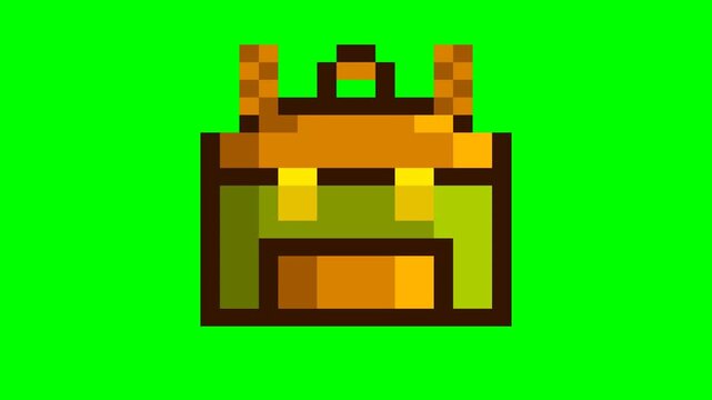 Pixel Art Backpack Icon on Green Screen Background.