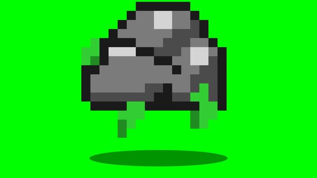 Pixel art of a gray rock monster with green slime dripping.