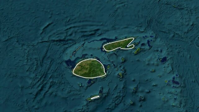 Fiji Highlighted on Bathymetric World Map with Geographic Zoom Animation