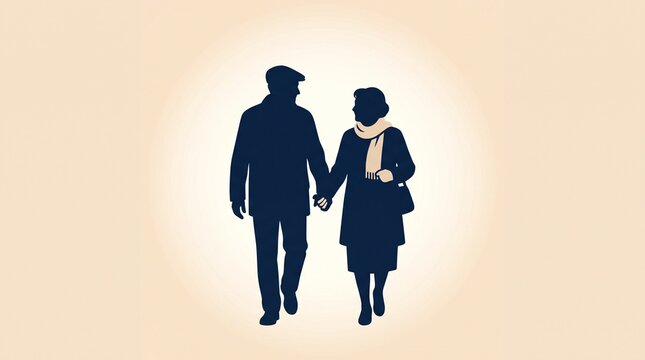 Couple holding hands walking silhouette style