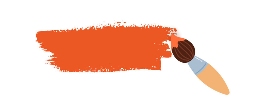 Orange paint stroke with a brush. Vector illustration of an isolated grunge paint daub banner for creative design.
