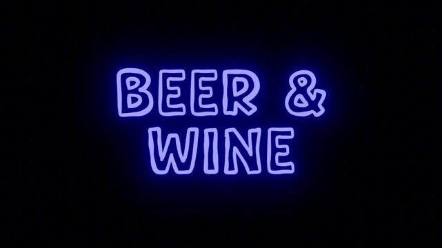 Vivid Blue Neon CTA 'BEER & WINE' Seamless Loop with Clear Background, Perfect for Pubs, Bars, and Restaurant Promos