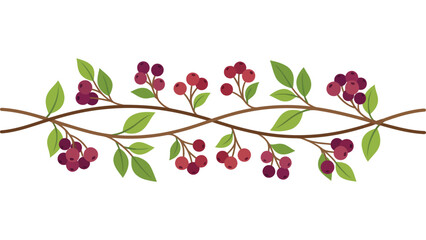 Autumn berry branch border. Decorative fall foliage divider with red berries. © Mahraz