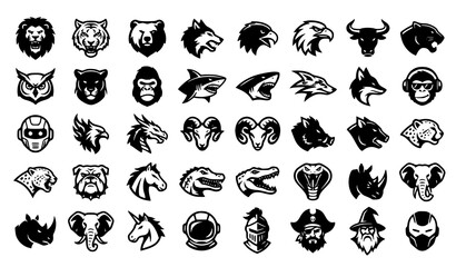 Animal Mascot Logo Icon Set Featuring Wild Predators and Beasts for Sports Teams, Gaming Clans, Esports, Apparel, and Brand Identity Vectors © Mst Rebeka