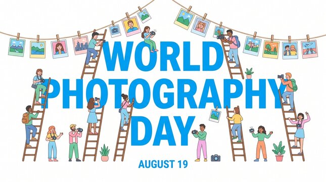 World photography day illustration with people and photos