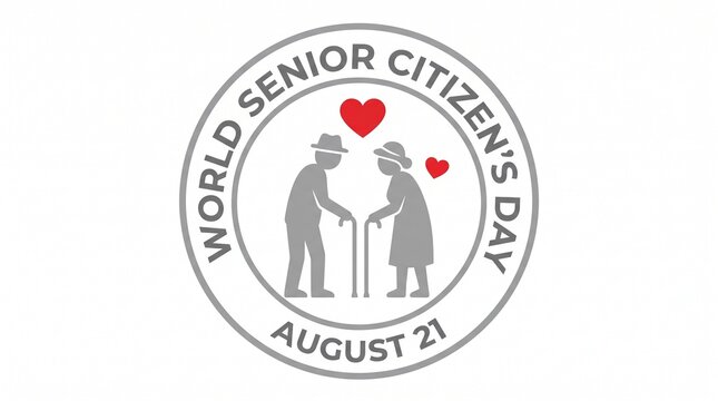 World senior citizens day logo with elderly couple and hearts