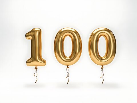 Golden foil number one hundred balloons for celebration and special occasions