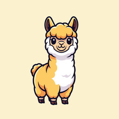 Fototapeta premium Cute cartoon alpaca with fluffy orange and white fur
