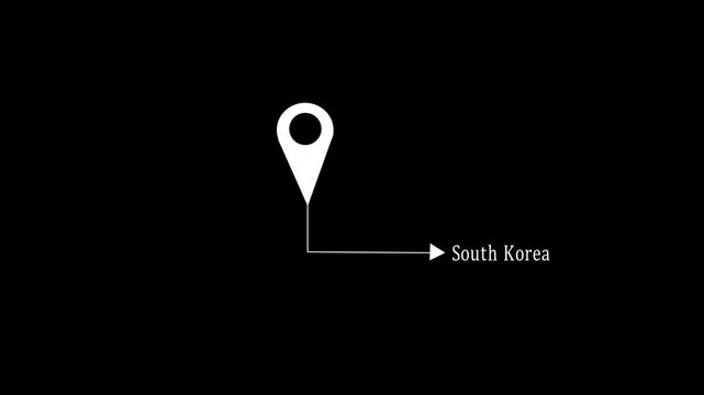  Location pin icon animation video pointing to Seoul korea city  black background. 4k motion video