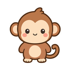 Fototapeta premium Cute cartoon monkey character smiling and waving. Adorable primate mascot for kids apps, games, and educational content.