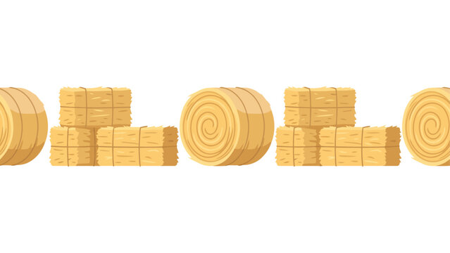 Seamless pattern with hay bales. Farm harvest background with straw rolls and stacks.