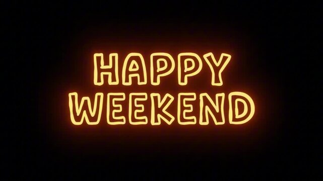 Cheerful Orange Neon Text 'HAPPY WEEKEND' Seamless Loop on Transparent Alpha, Perfect for Spring Season Holiday Greeting Videos