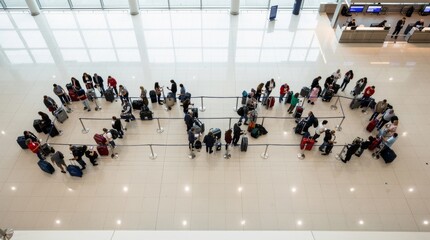 Obraz premium People and Luggage Waiting in a Busy Airport Terminal