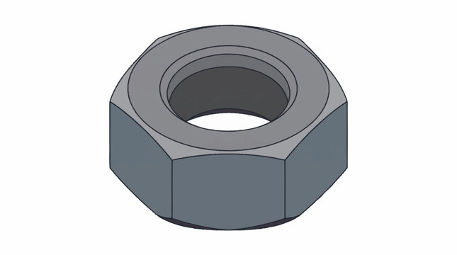 Hexagonal steel nut isolated on white background.