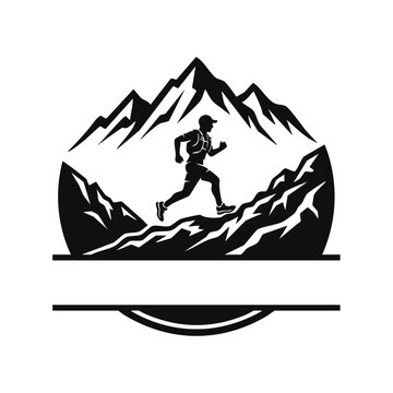 Dynamic trail runner silhouette navigating rugged mountain terrain, an emblem of endurance