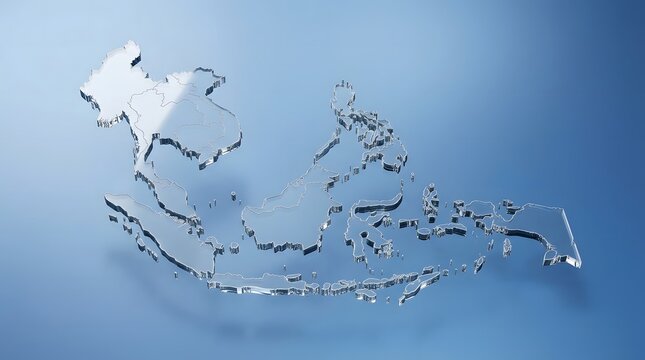 Glass map of Southeast Asia on a blue gradient background