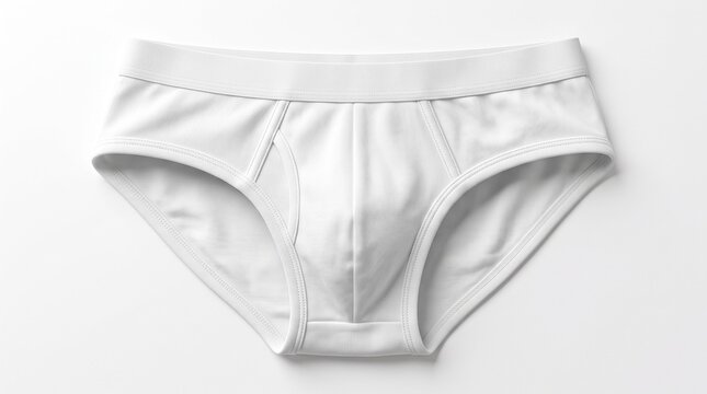Clean white cotton men underwear briefs displayed on a plain studio background captured with soft lighting and high resolution detail