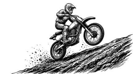 Motocross Rider Launching Up a Steep Dirt Ramp in a Dynamic Action Illustration © pratama