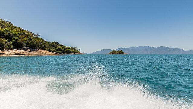 View of the boat trip between Angra dos Reis, Brazil and Aracatiba, Ilha Grande (Big Island), Rio de Janeiro, Brazil
