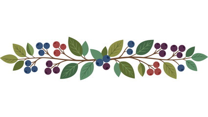 Autumn berry branch border. Decorative floral divider with leaves and seasonal fruits. © Mahraz