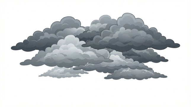 Set of fluffy dark storm clouds isolated on white background