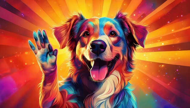 dog showing hello goodbye high five gesture generative ai