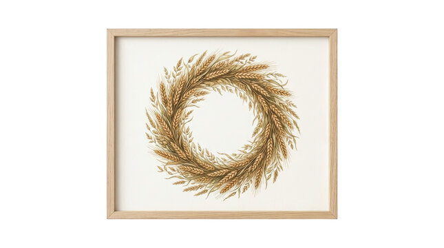 Watercolor illustration of a rustic wheat wreath isolated on transparent background