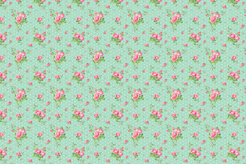 Vintage rose floral pattern on green background wallpaper with wallpaper
