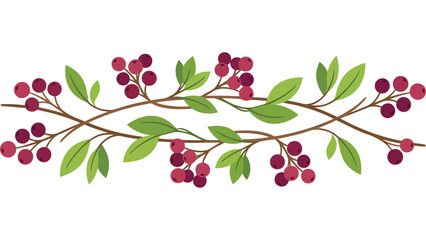 Autumn berry branch border. Decorative fall foliage frame with red berries. © @ahmedmaynul